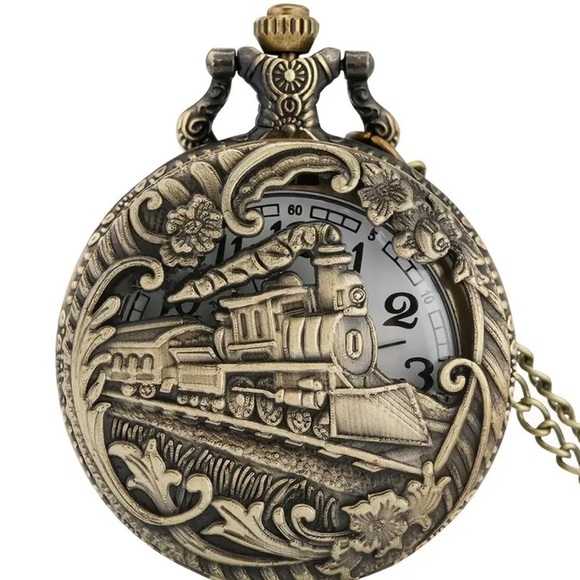 Vintage Train Design Picket Watch  Gold and Black. Perfect Gift for Travelers - Picture 1 of 5